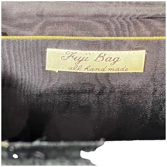 Vintage Fuji Bag Black Velvet Clutch Purse HandMade Embroidered Beads Mirror - Picture 5 of 10